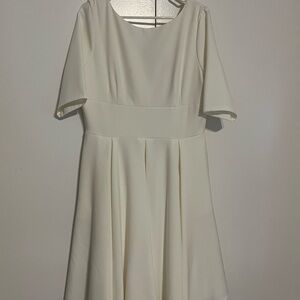 Classic Cream Midi Fit-and-Flare Dress